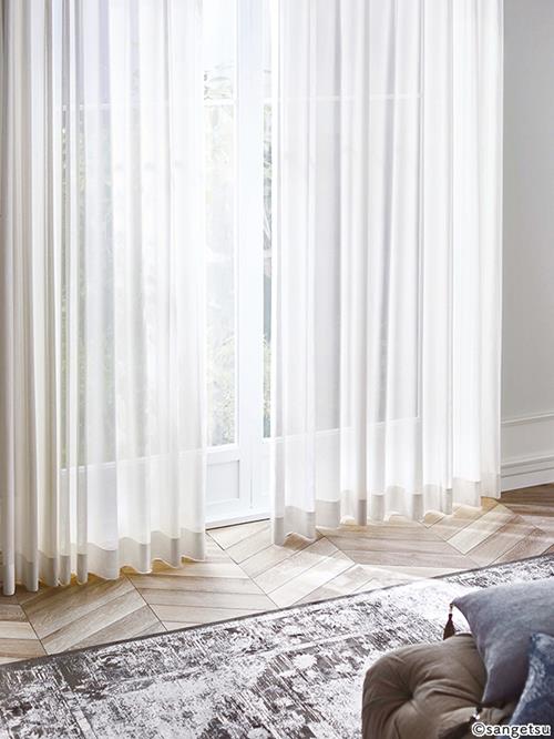 サンゲツ オーダーシアーカーテン SC8657〜SC8658 巾150×丈141〜160cm（2枚入） SS仕様（スタンダード）約2倍ヒダ（本縫い）裾：折返し サンゲツのオーダーカーテン ストリングス(STRINGS) SHEER ＆ LACE